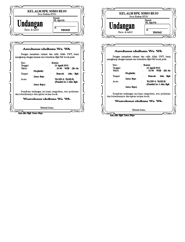 Undangan Yasinan | PDF