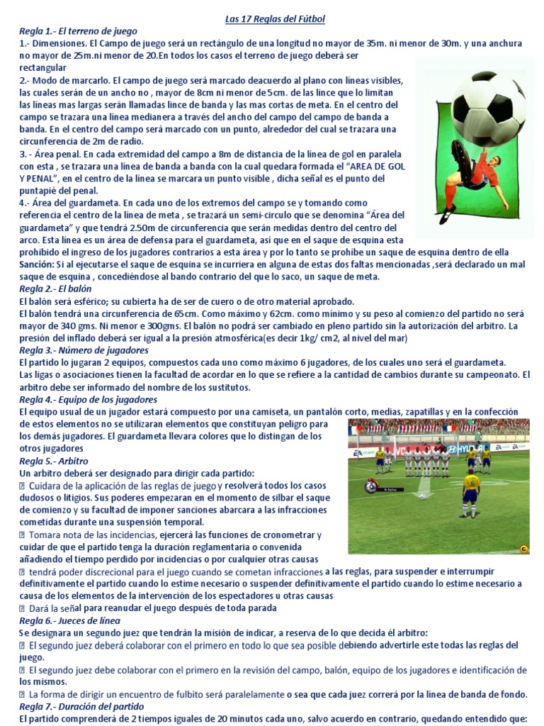 Las 17 Reglas del Fútbol y mas Variantes deportivas