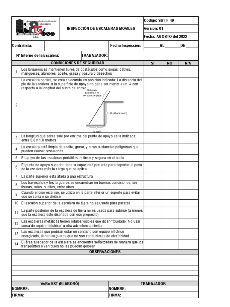 Inspección de Escaleras Móviles SST | PDF | Escalera