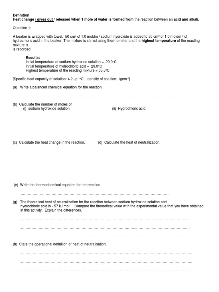 Revision Heat of Neutralisation 123 | PDF | Acid | Sodium Hydroxide