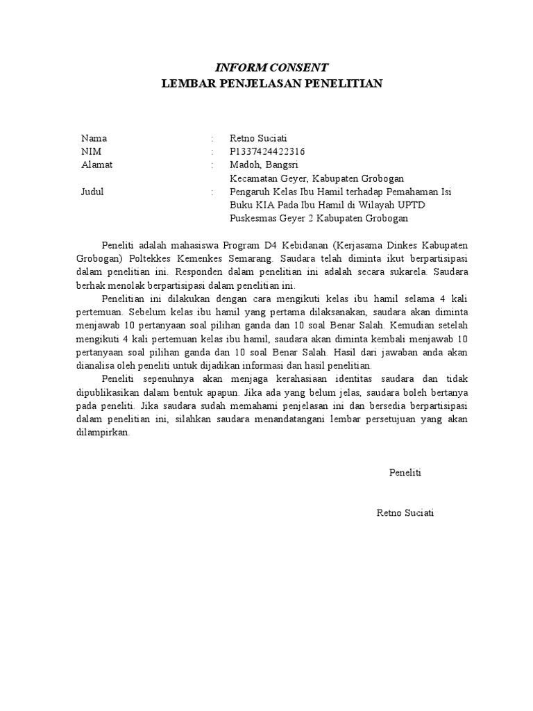 Contoh Surat Informed Consent Penelitian | PDF | Pengembangan Diri