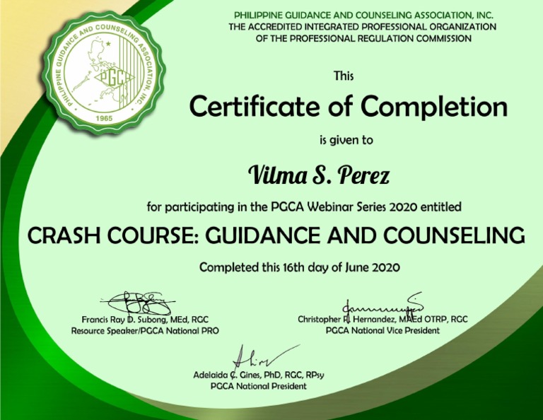 (ECertificate) Crash Course Guidance and Counseling Vilma Perez PDF