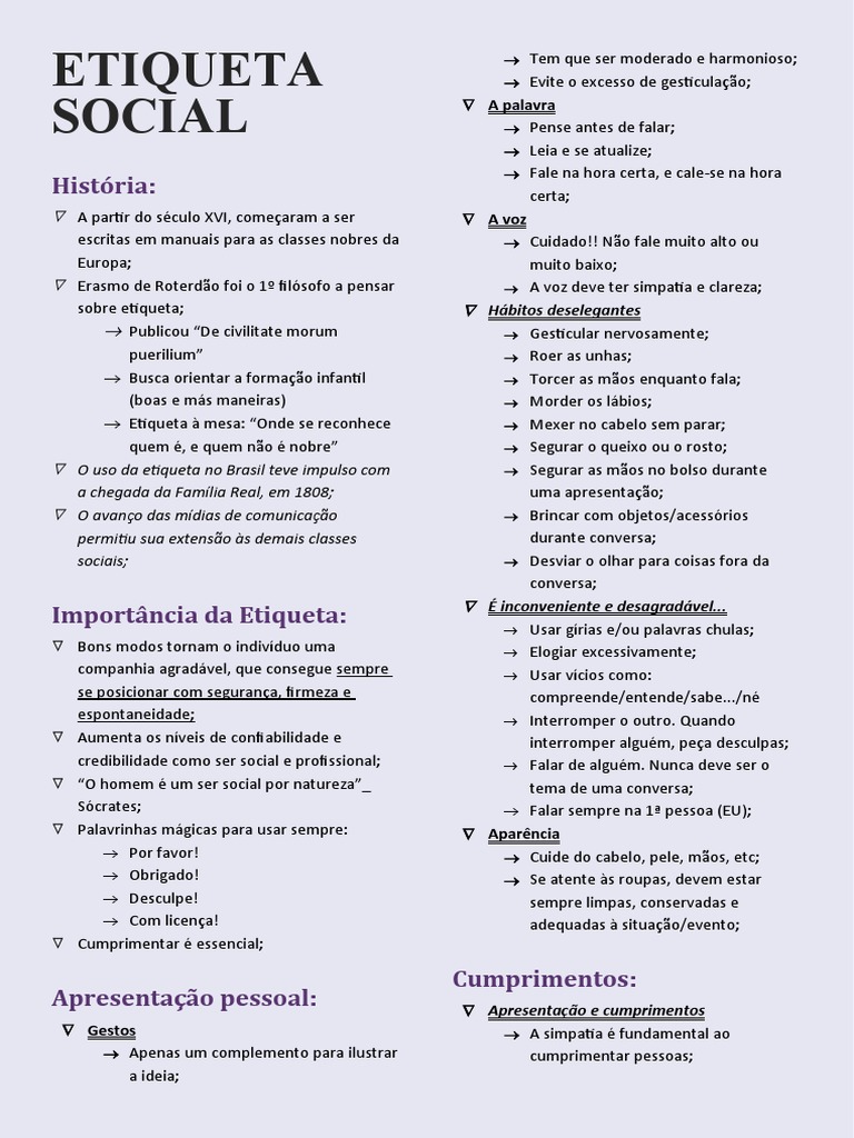 Regras de Etiqueta Social e Cumprimentos | PDF | Etiqueta