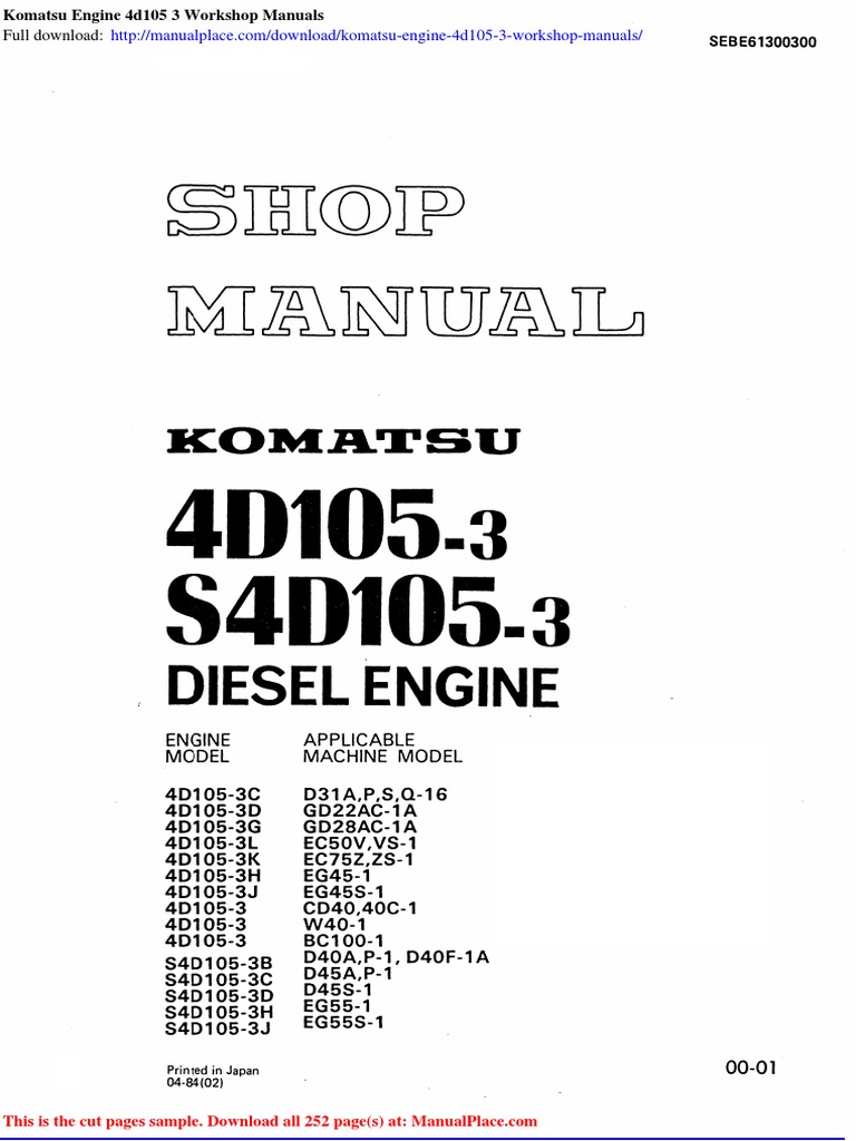 Komatsu engine 4d105 3 workshop manuals pdf
