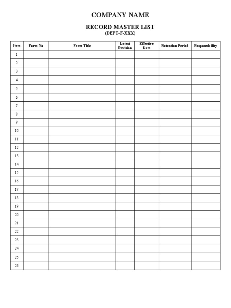 Record Master List PDF