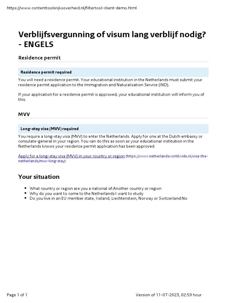 Verblijfsvergunning of Visum Lang Verblijf Nodig Engels PDF
