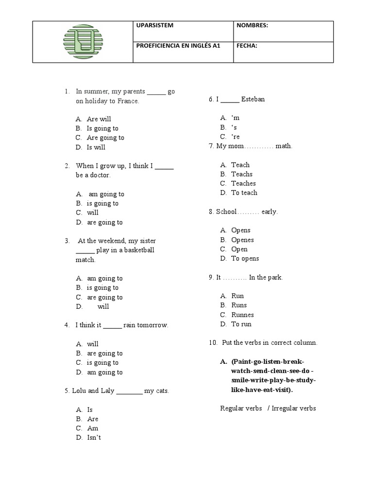 English A1 Proficiency Practice Test | PDF | Chocolate