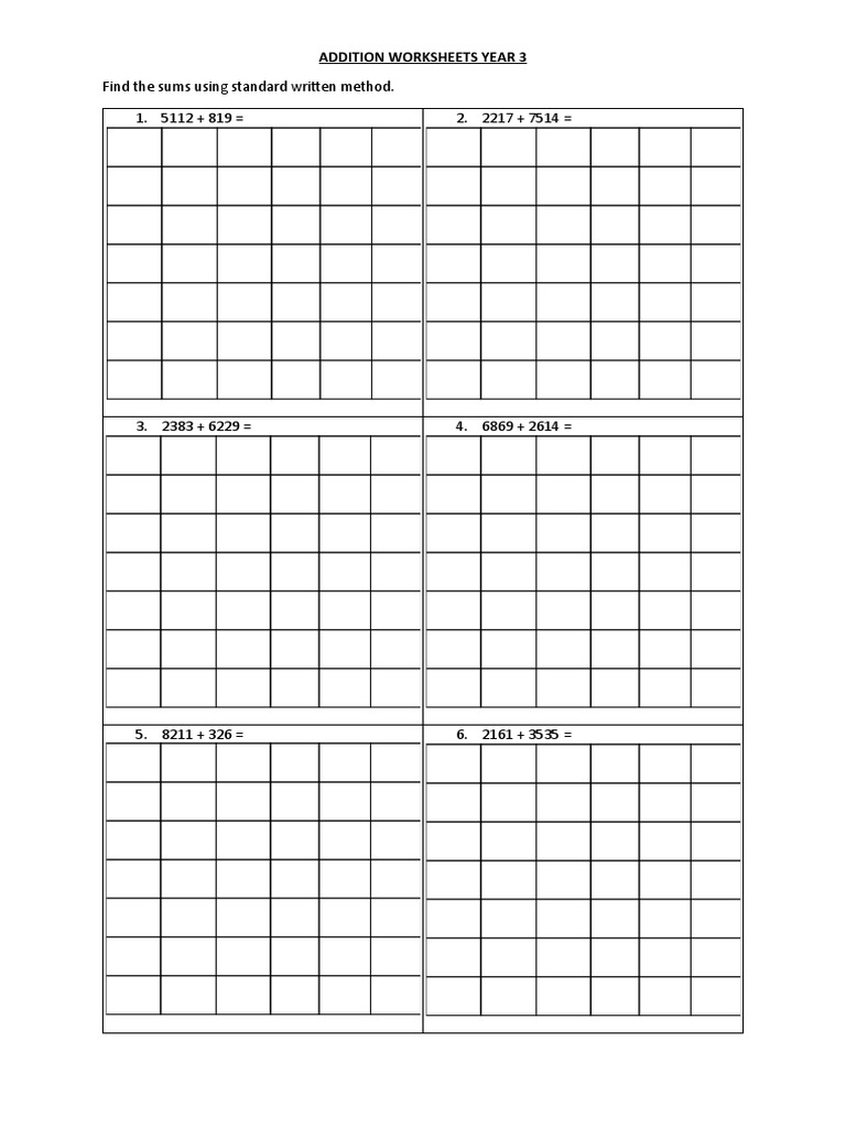 ADDITION WORKSHEETS YEAR 3 DLP MATH | PDF