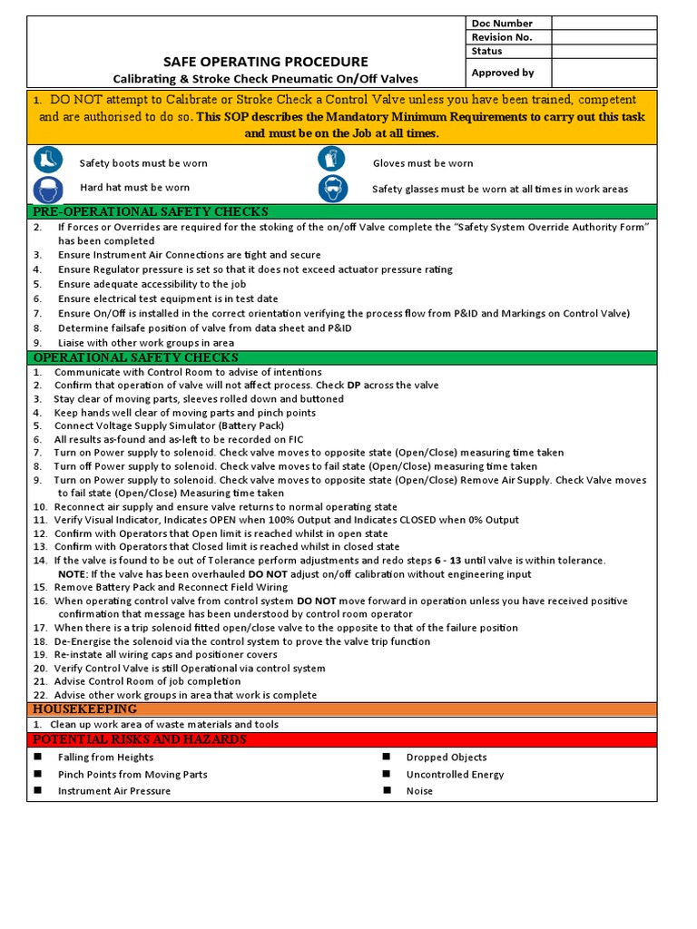 SOP WI Pneumatic On-Off Valves - Calibrating Stroke Check | PDF
