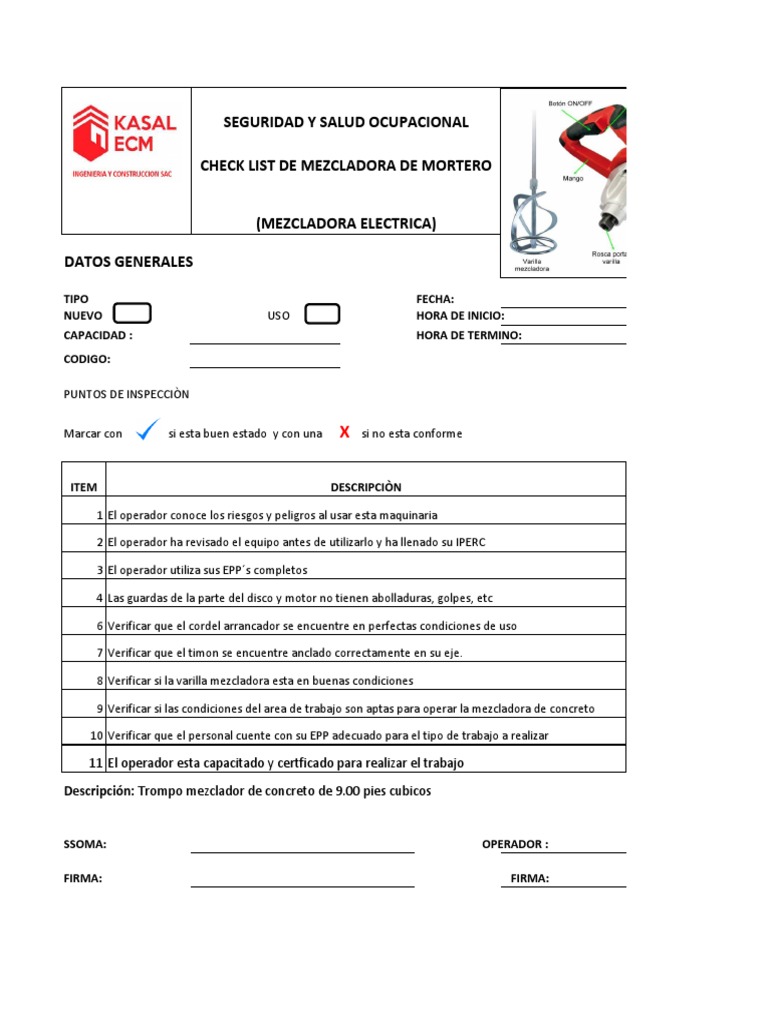 Check List Mezcladora Eléctrica | PDF | Ciencia y matemáticas