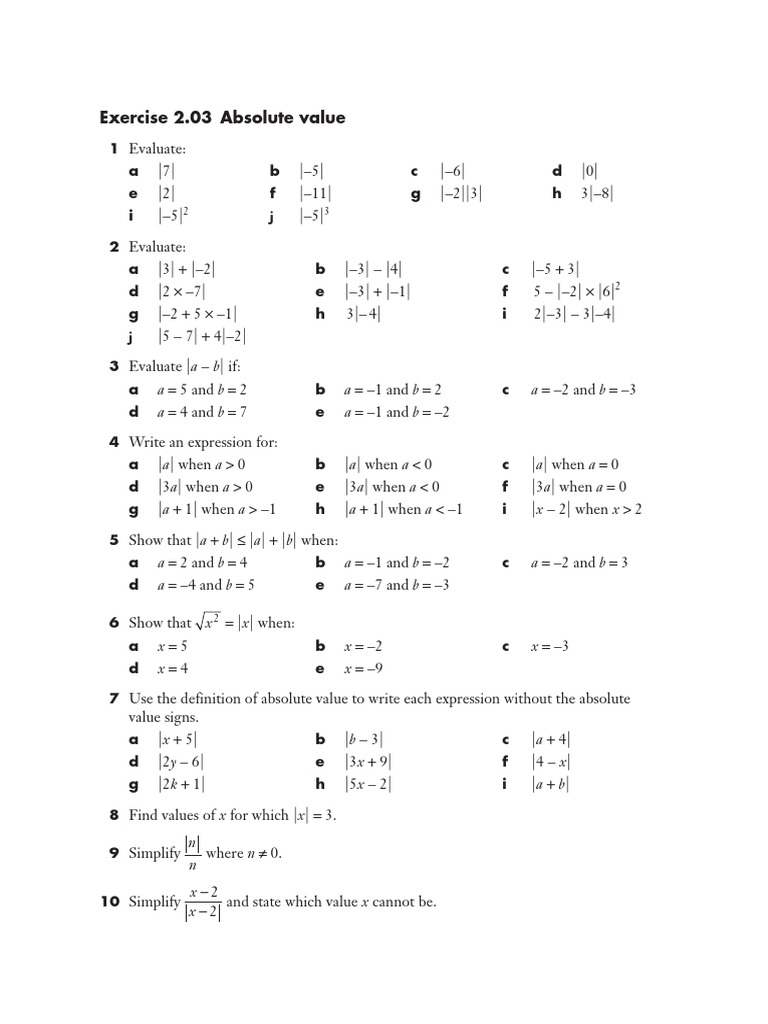 Absolute Values Definition PDF