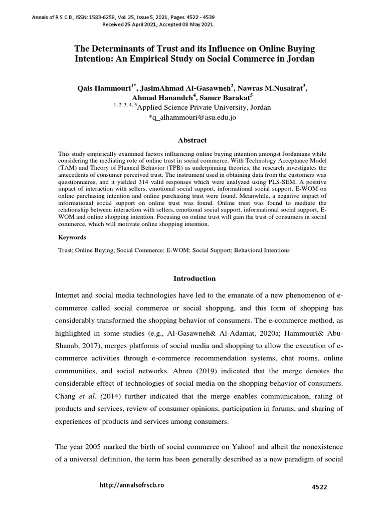 Trust Factors in Jordanian Social Commerce | PDF | Social Support | E ...