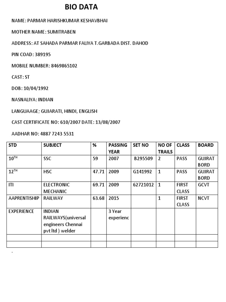 Bio Data | PDF