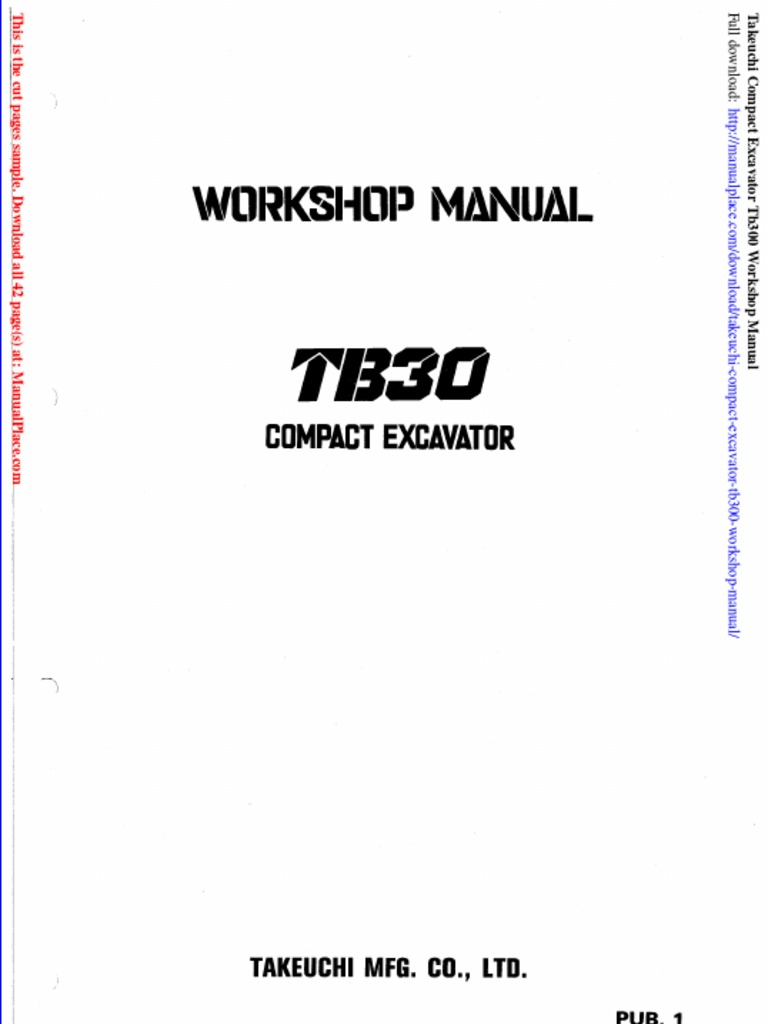 Takeuchi Compact Excavator Tb300 Workshop Manual | PDF