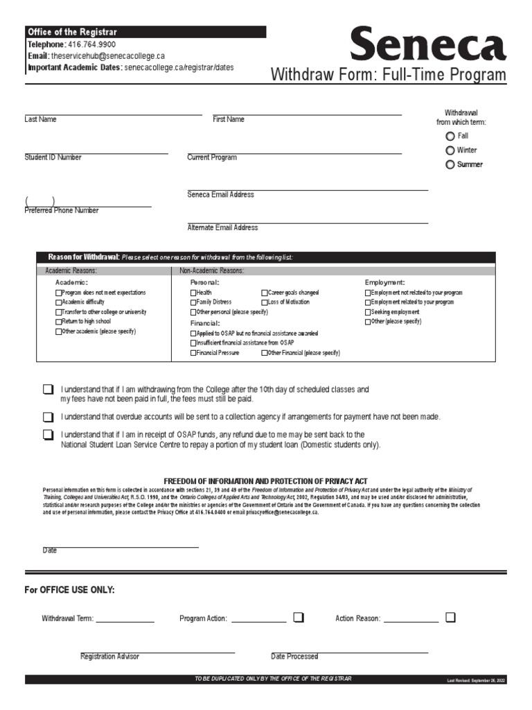 Seneca College Withdrawal Form | PDF | Privacy