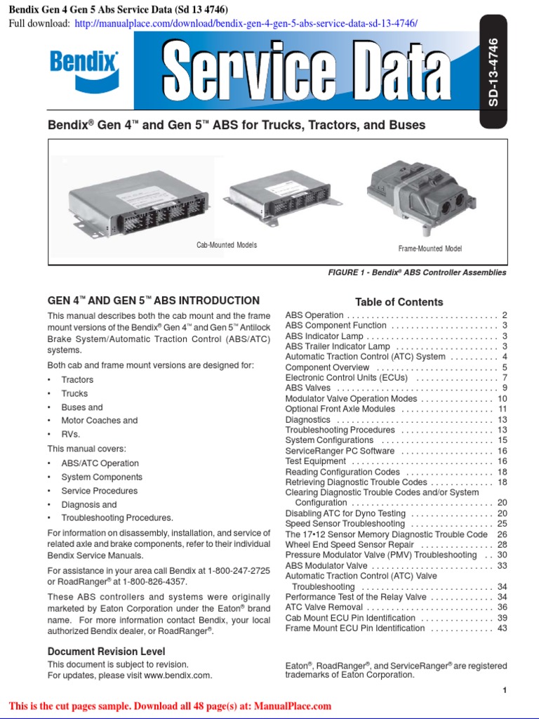 Bendix Gen 4 Gen 5 Abs Service Data SD 13 4746 | PDF | Anti Lock ...