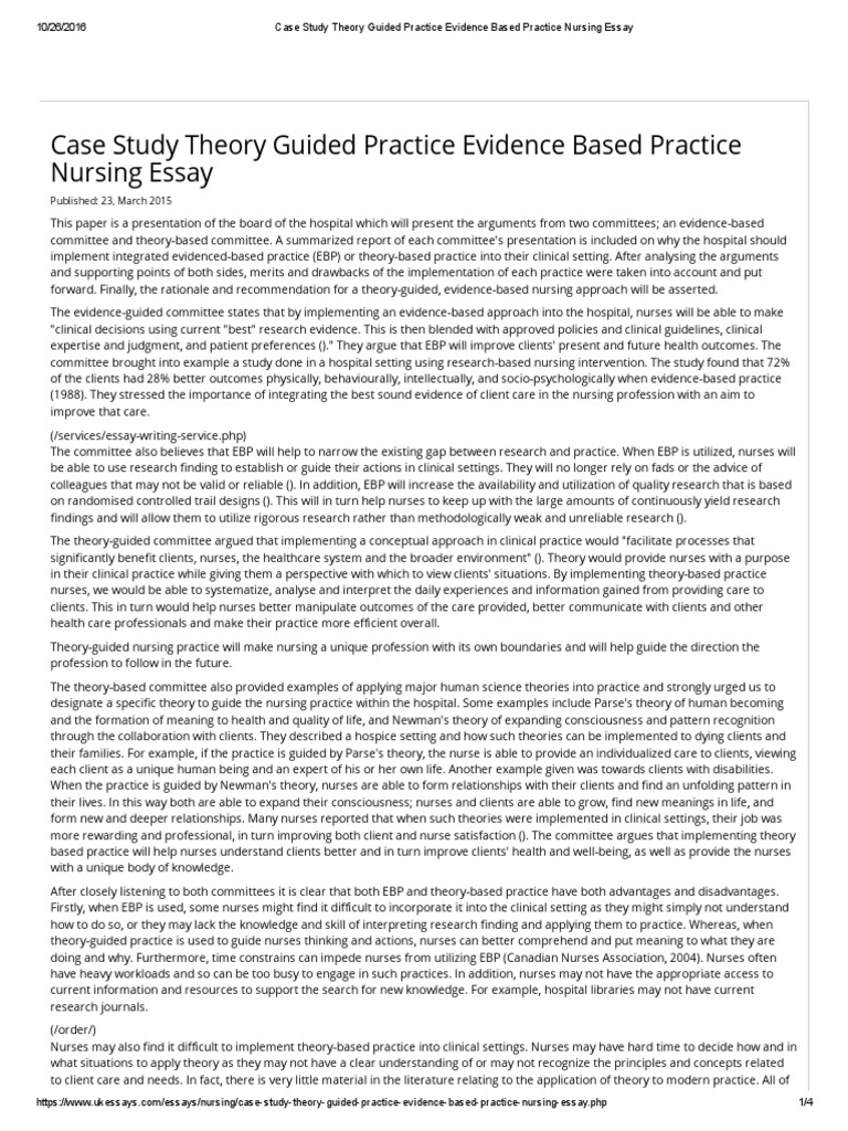 Case Study Theory Guided Practice Evidence Based Practice Nursing Essay PDF Evidence Based