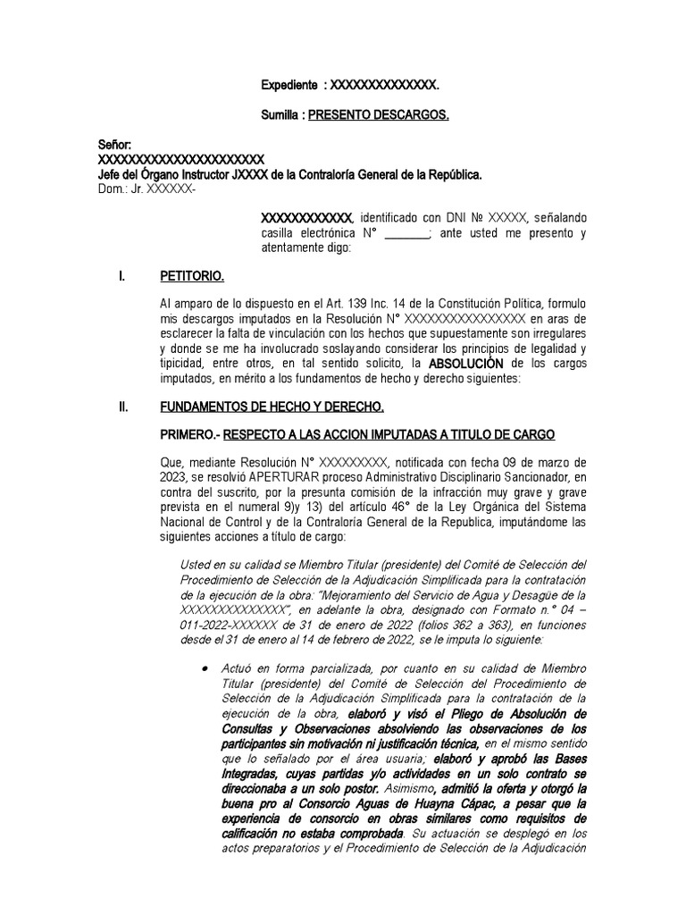 Modelo de Descargo Al Pas Contraloria | PDF | Regulación | Estado ...