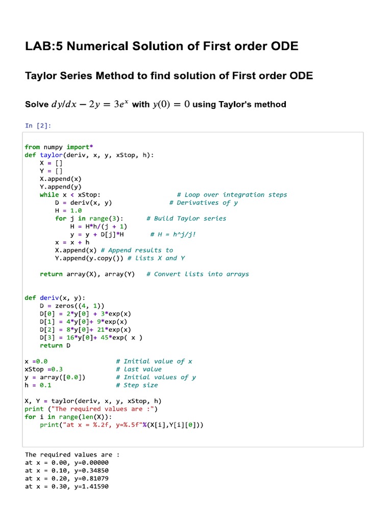 Lab 5 taylor series and modified eulers method pdf