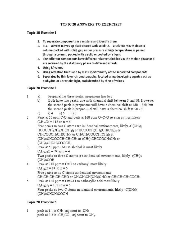 Topic 20 Answers To Exercises PDF Chromatography Thin Layer Chromatography