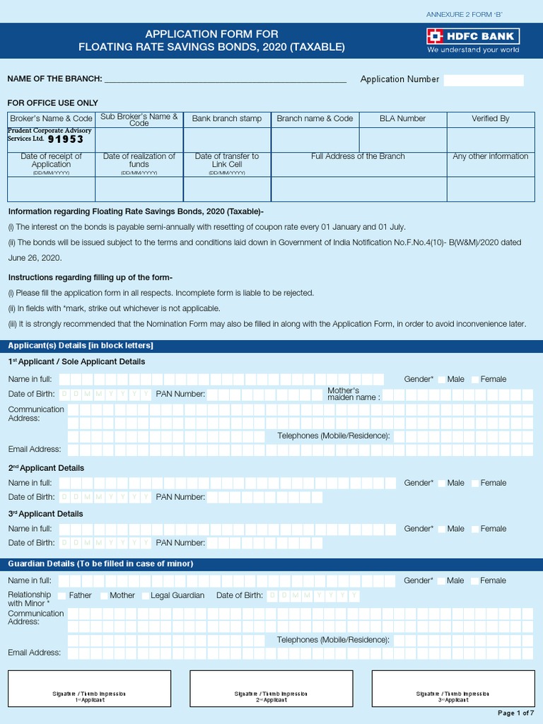 HDFC RBI Floating Rate Bonds Application | PDF | Cheque | Bonds (Finance)