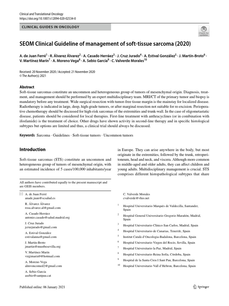 Seom Clinical Guideline Soft Tissue Sarcoma 2020 | PDF | Sarcoma ...