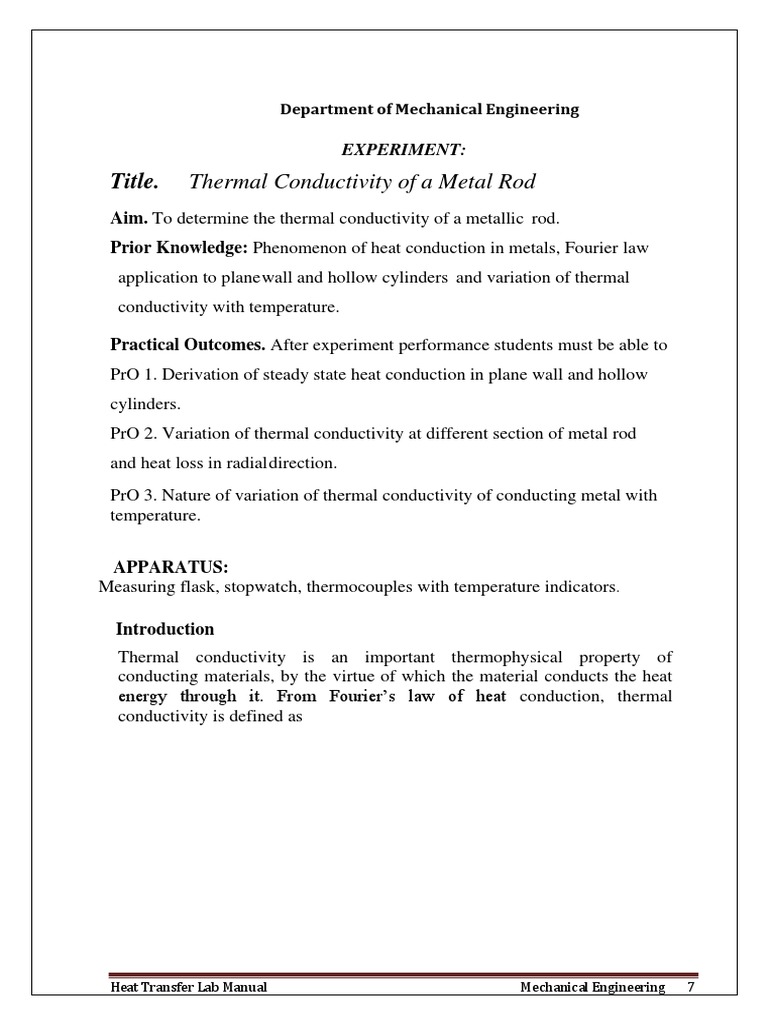 Thermal Conductivity of Brass Rod Experiment | PDF
