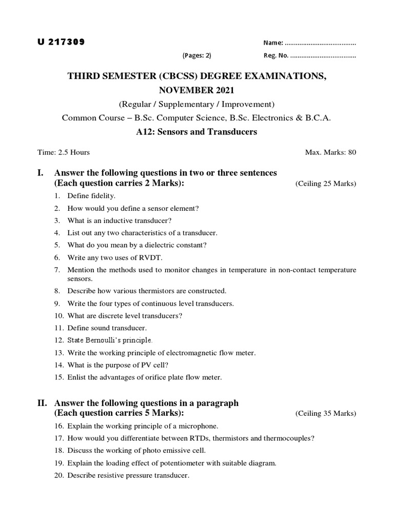 A12 Sensors and Transducers PDF Pressure Measurement Flow Measurement