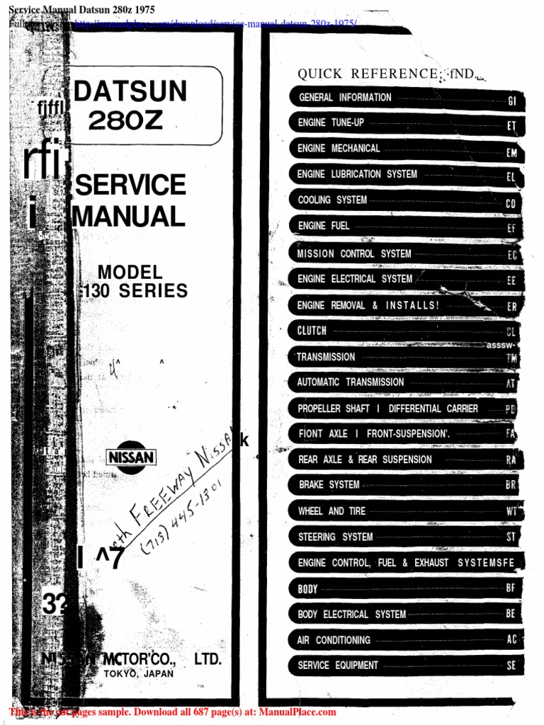 Service Manual Datsun 280z 1975 | PDF | Distributor | Motor Oil