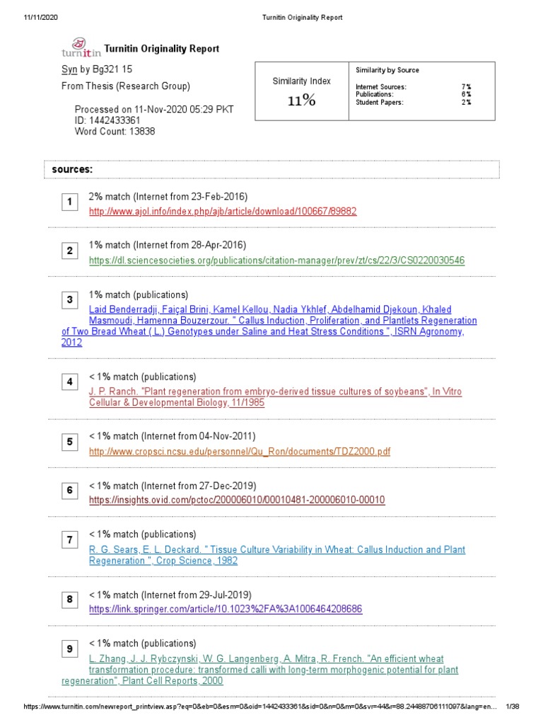 Turnitin Originality Report Summary | PDF | Wheat | Regeneration (Biology)