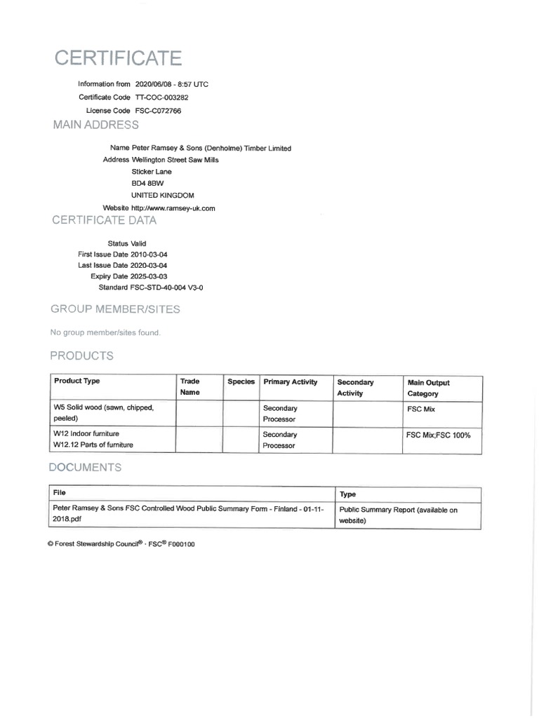 FSC Certificate 2025 PDF
