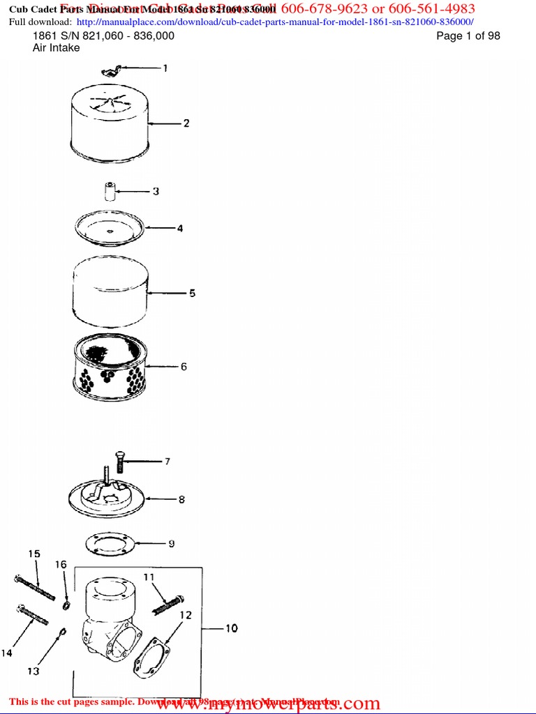 Cub Cadet 1861 Parts Manual S/N 821060-836000 | PDF | Components | Machines
