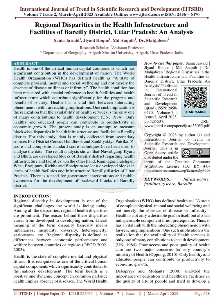Regional Disparities in The Health Infrastructure and Facilities of ...