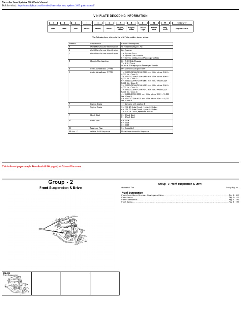 Mercedes Benz Sprinter 2003 Parts Manual | PDF | Mercedes Benz Sprinter