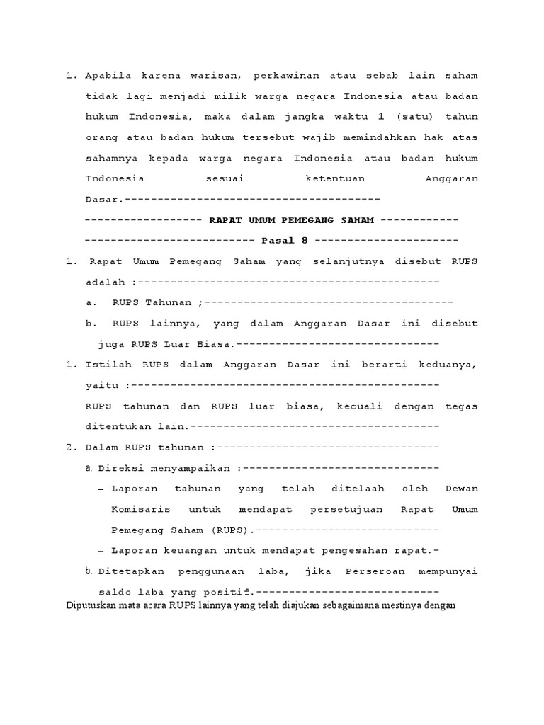 Contoh RUPS Tahunan dan Luar Biasa | PDF | Pengelolaan Keuangan & Uang