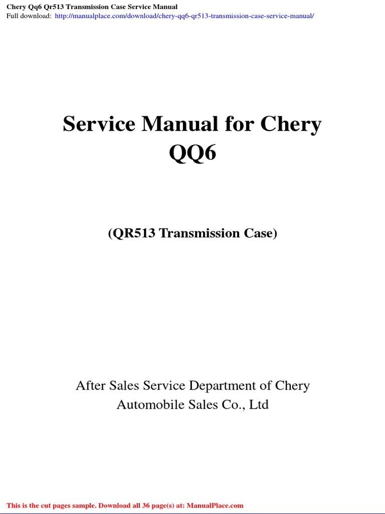 Chery Qq6 Qr513 Transmission Case Service Manual PDF