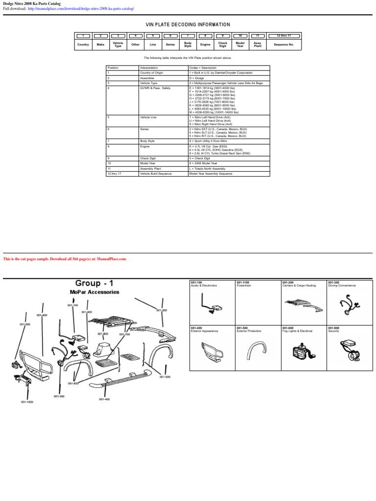 Dodge Nitro 2008 Ka Parts Catalog PDF Dodge Motor Vehicle