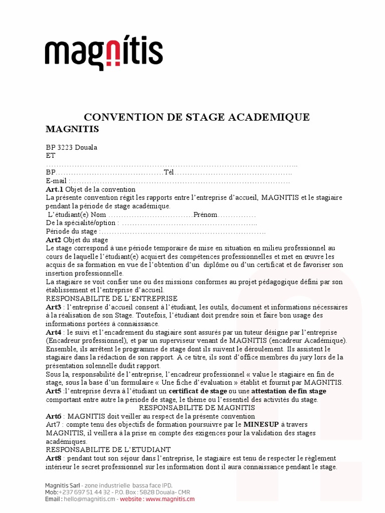 Convention de Stage Académique Magnitis | PDF | Évolution de carrière ...