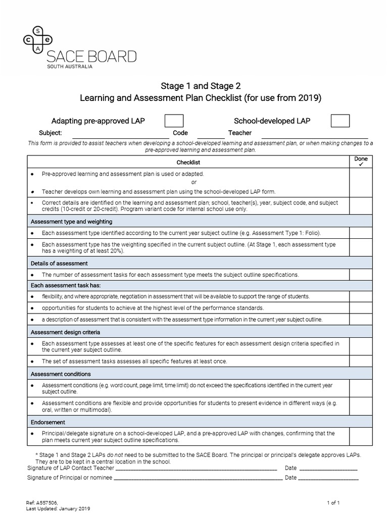 Learning and Assessment Plan Checklist | PDF