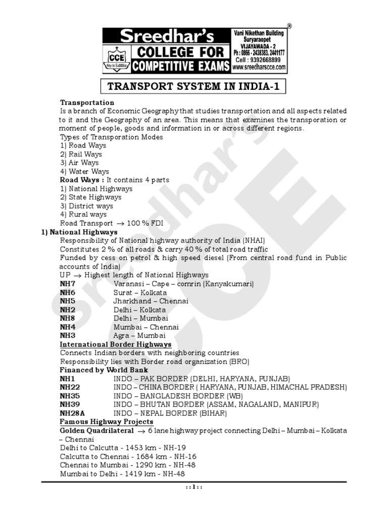 Transport System in India for RRB NTPC | PDF | Transport Infrastructure ...