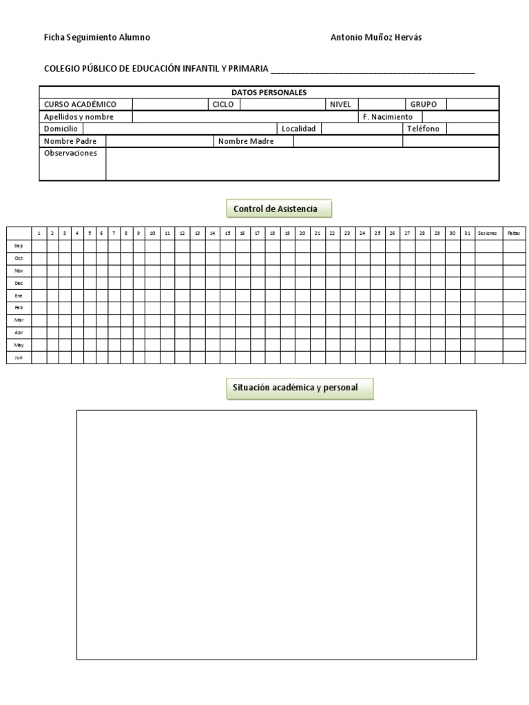 Ficha Personal Alumnos Comienzo de Curso | PDF | Educación primaria ...