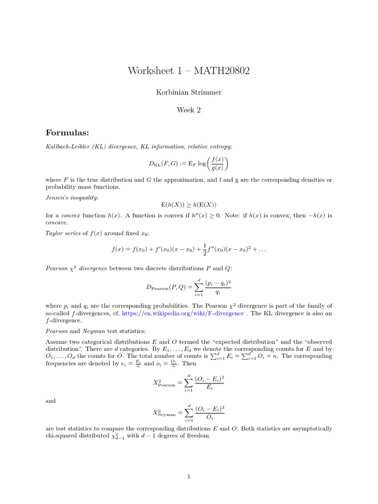 Math Worksheet: KL Divergence & Tests | PDF | Probability And ...
