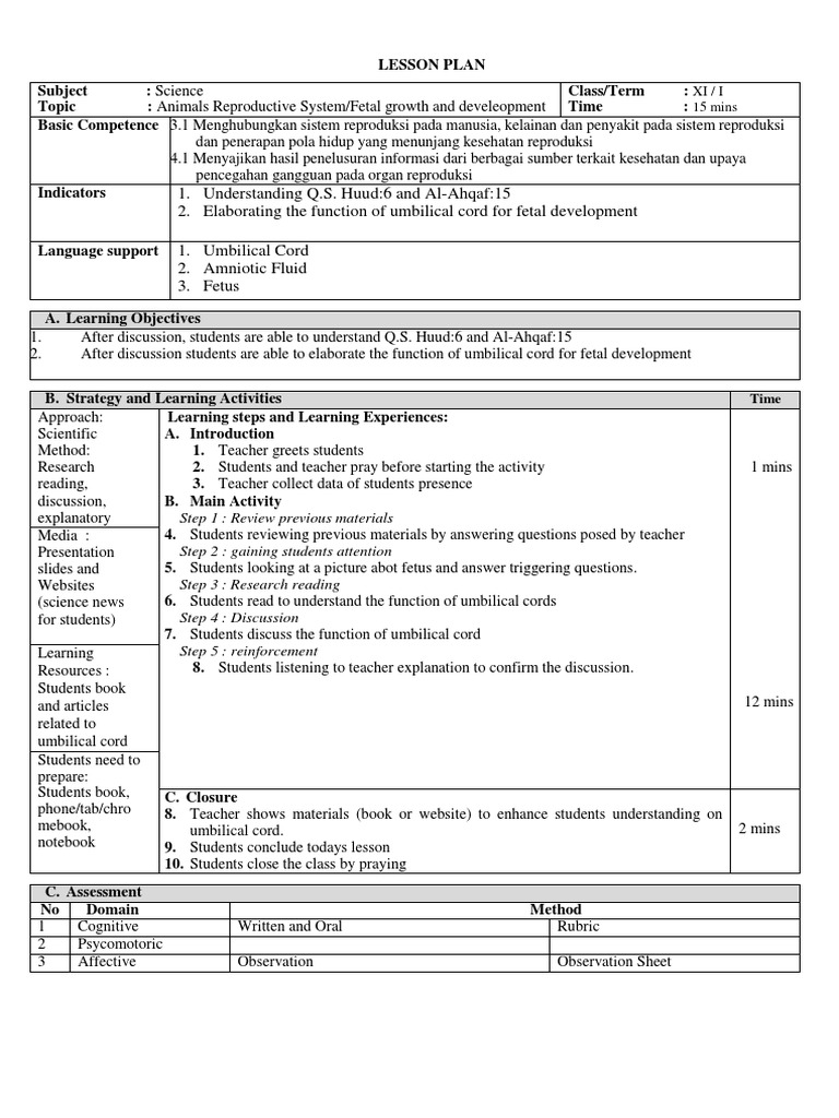 Lesson Plan Reproductive System-Rossy Andini | PDF | Uterus ...