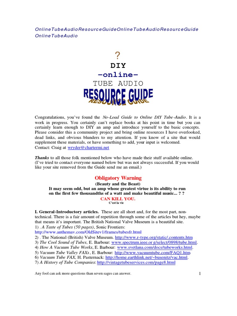 DIY Tube Audio Resource Guide | PDF | Technology & Engineering
