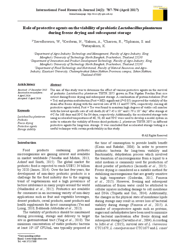 Role of Protective PDF Freeze Drying Probiotic
