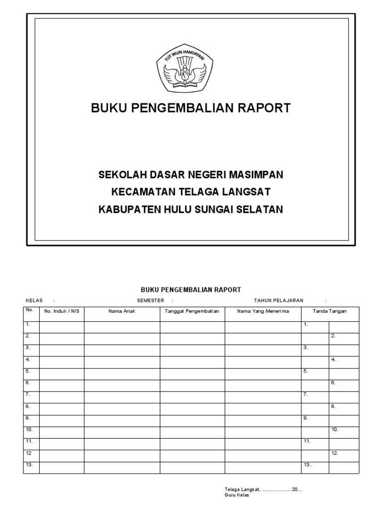 Buku Penerimaan dan Pengembalian Raport | PDF