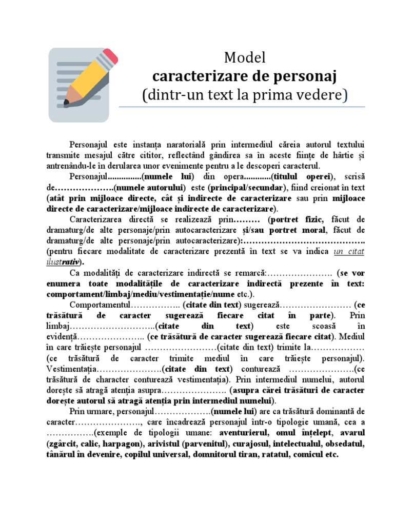 Model - Caracterizare de Personaj | PDF