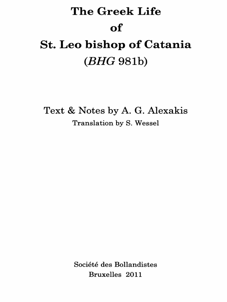 Alexakis - The Greek Life of St. Leo Bishop of Catania | PDF