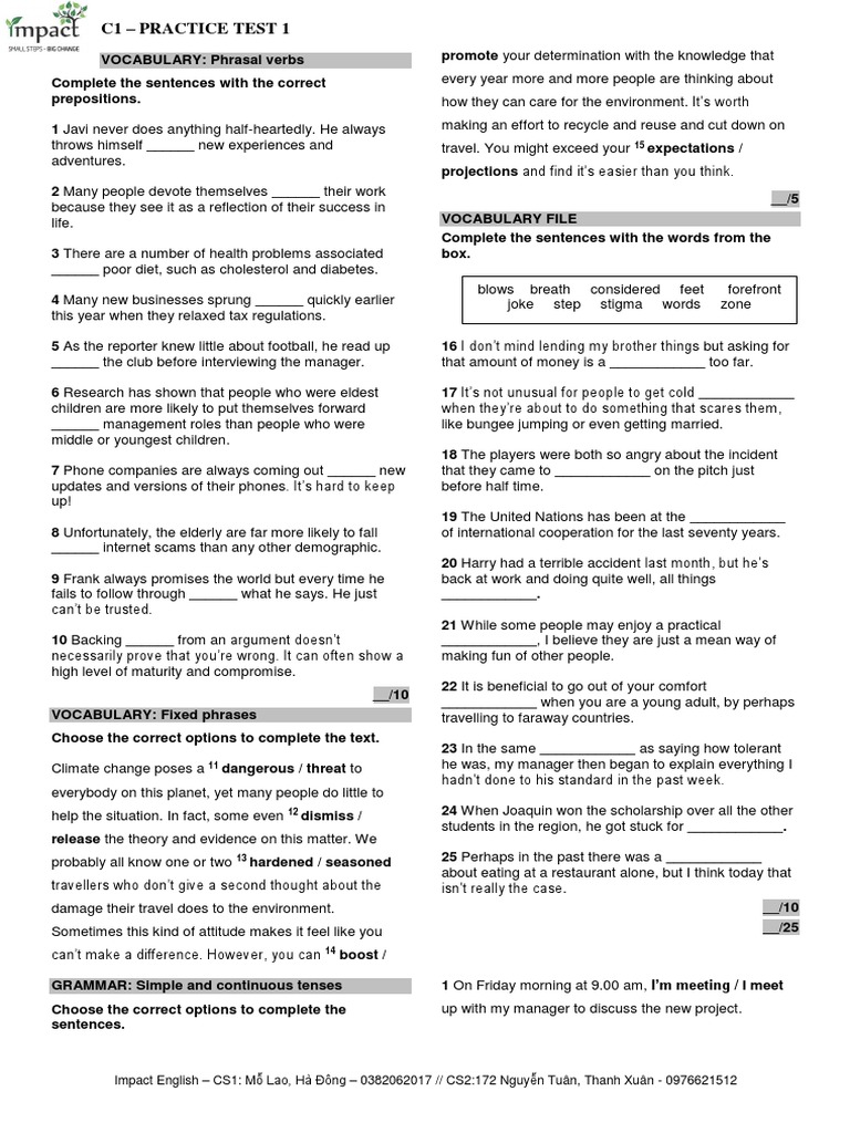 C1 - Practice Test 1 | PDF