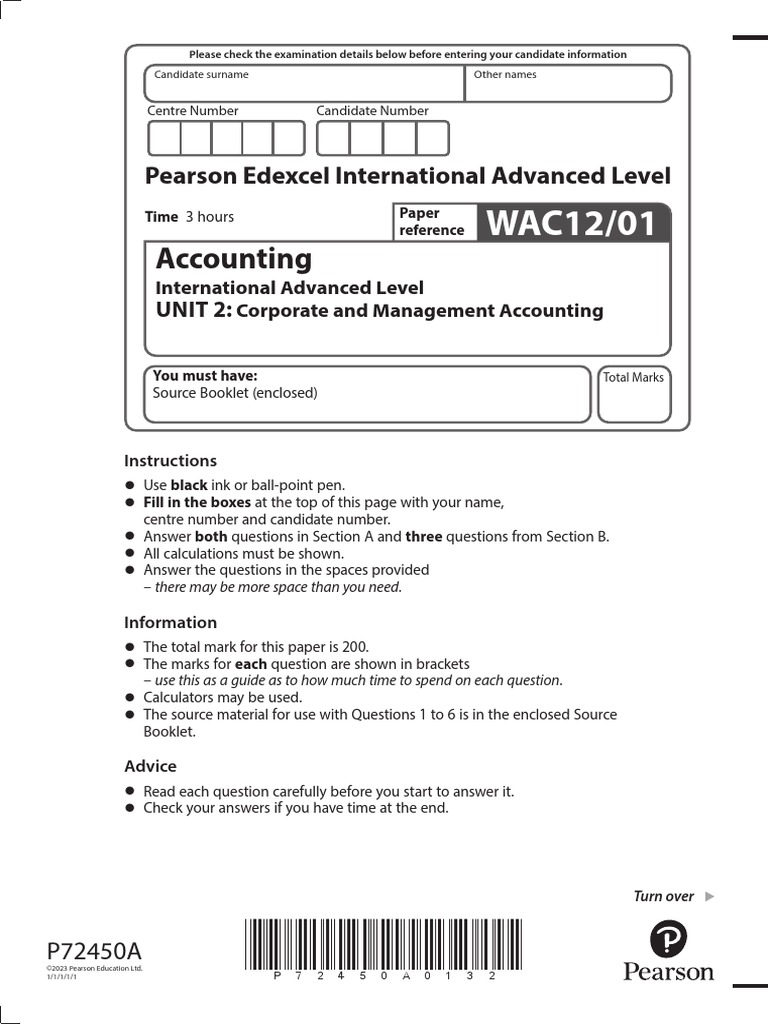 Edexcel IAL Accounting Unit 2 Paper | PDF | Business | Economies